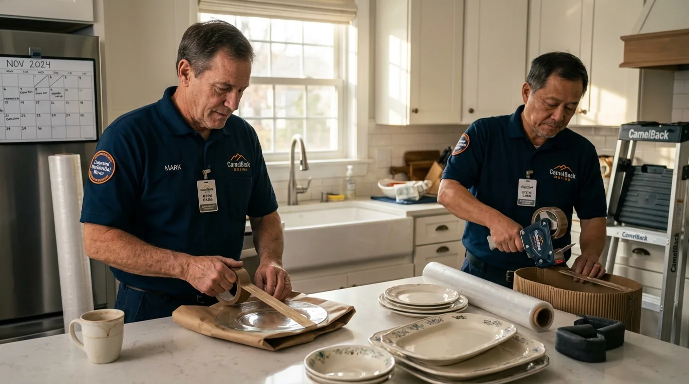 Professional crew packing kitchen dishware in Petersburg, MI
